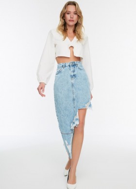 Асиметрична дълга дънкова пола