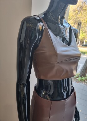 Бюстие кожено кафяво