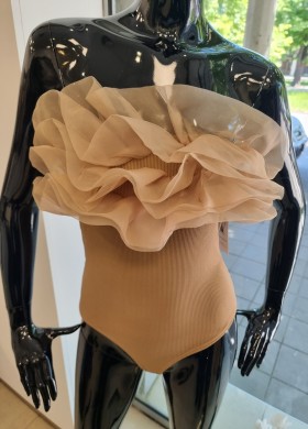 Боди с тюл кафяво