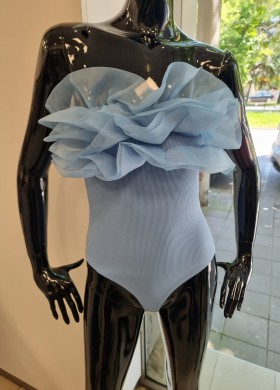 Боди с тюл синьо