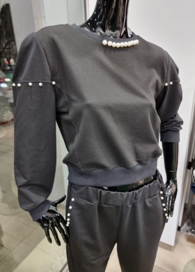 Черен екип BEBE с перли