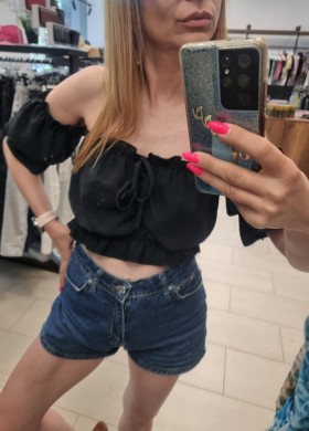 Черно бюстие с връзки