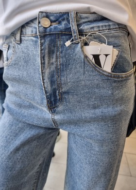 Дънки с камъни широк крачол