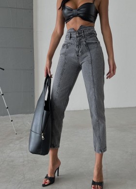 Дънки PONZA MOM сиви