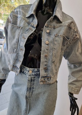 Дънково яке със сребристо