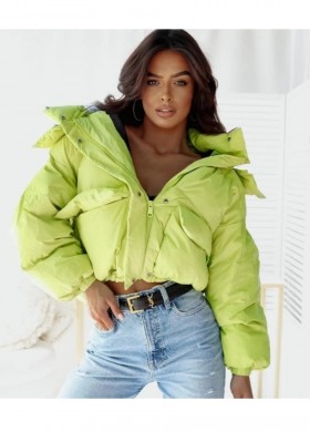 Яке OVERSIZE с качулка в зелено електрик