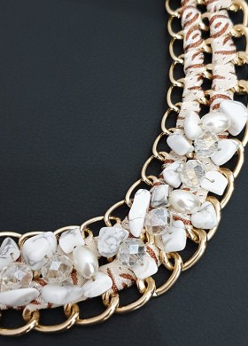 Комплект бижу с бели камъни