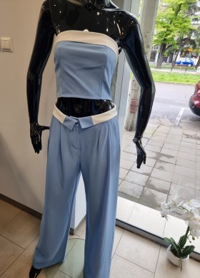 Комплект бюстие с панталон в синьо