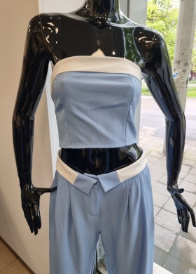 Комплект бюстие с панталон в синьо