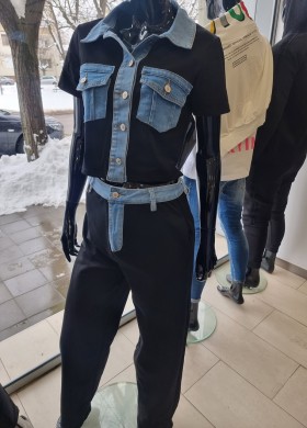 Комплект с деним черен