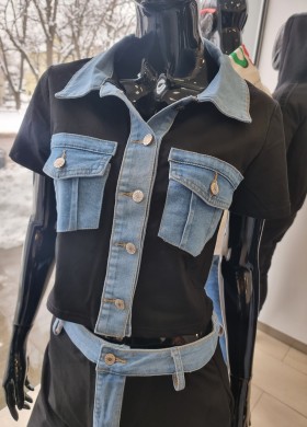 Комплект с деним черен