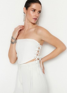 Къс топ тип корсет бял