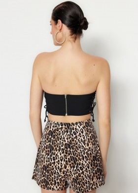 Къс топ тип корсет черен