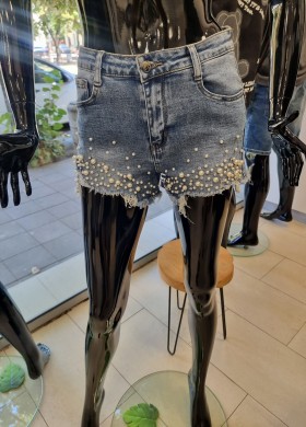 Къси дънки с перли