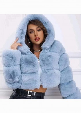 Палтенце пухено в синьо