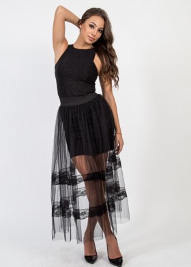 Поник черен брокатен