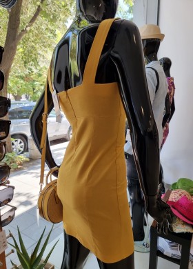 Рокля горчица лен