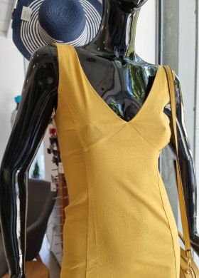 Рокля горчица лен