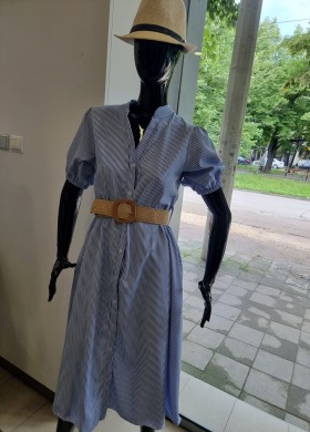 Рокля синьо райе