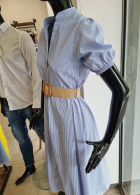 Рокля синьо райе