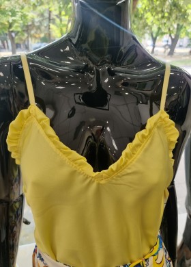 Сатенен потник с къдрички в жълто