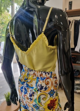 Сатенен потник с къдричики в жълто