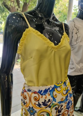 Сатенен потник с къдричики в жълто