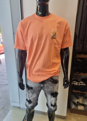 Тениска с Мече в коралов цвят