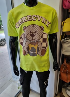 Тениска неонов цвят с мече